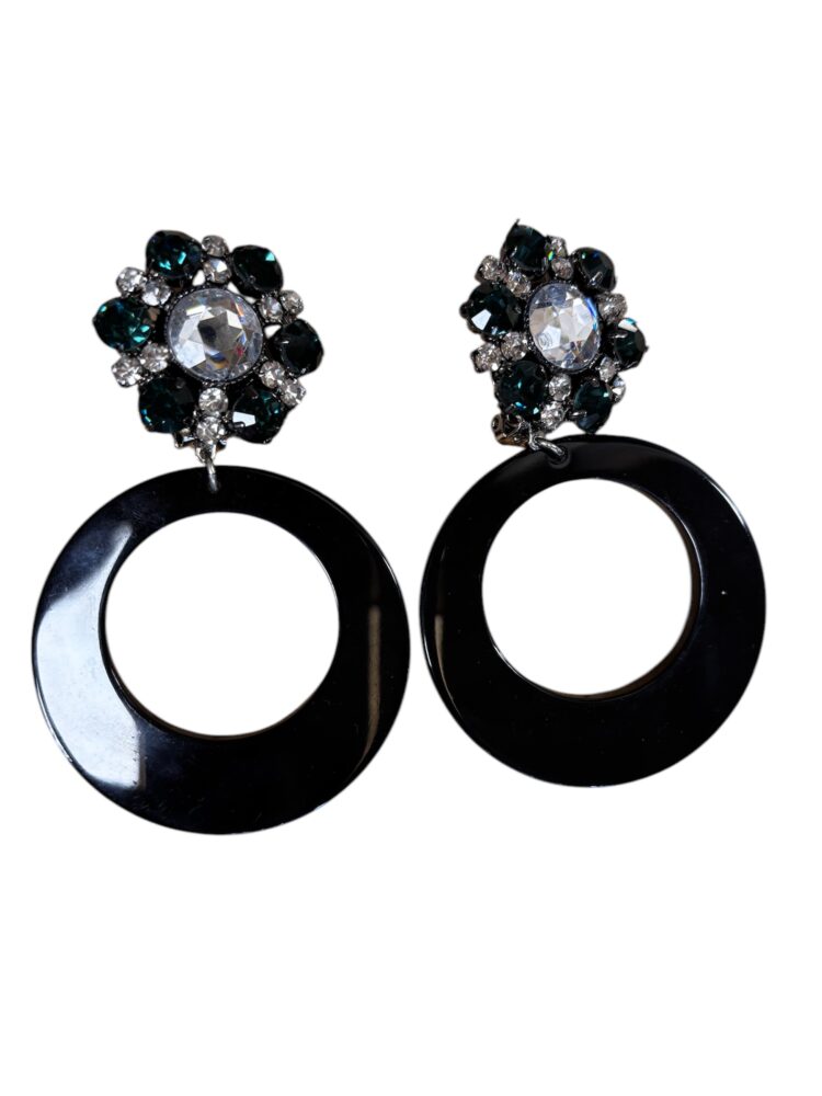 Boucle d'oreille acétate noir et cabochon strass