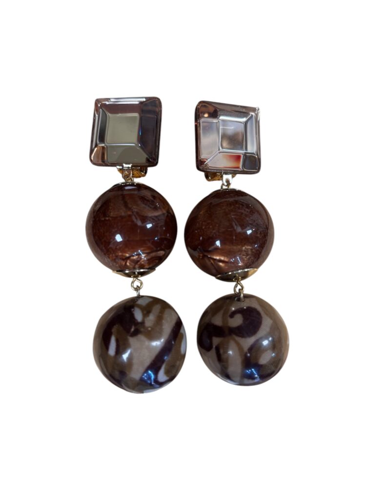 Boucle d'oreille marron et cabochon miroir