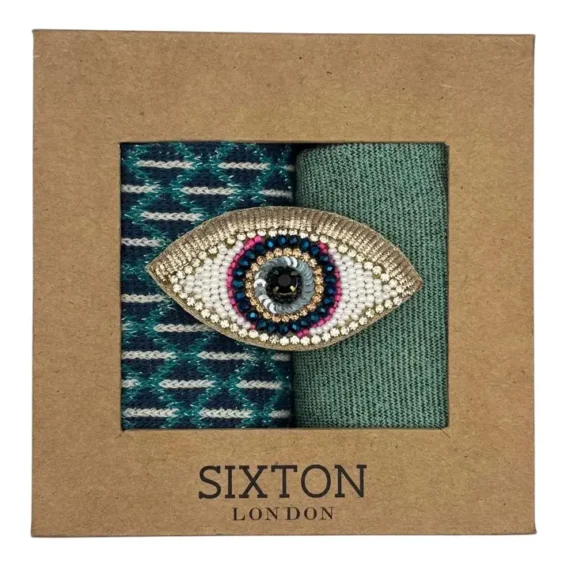 Boîte duo de chaussettes Blue Leipzig & Mint Tokyo avec épingle Golden Eye