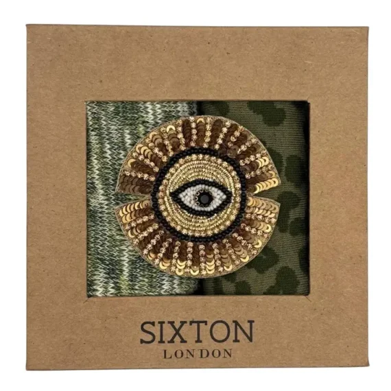 Duo de boîtes de chaussettes Green Fargo & Ivy Leopard avec épingle Sunray Eye