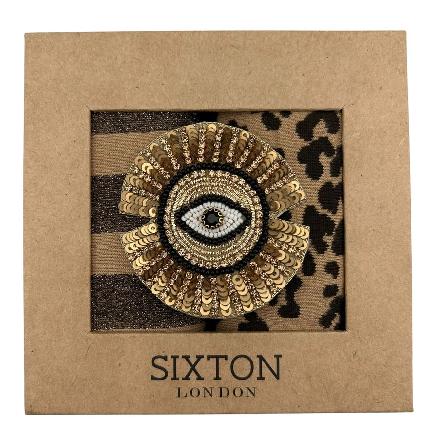 Léopard des Sables & Duo de boîtes à chaussettes Berlin avec Broche Œil de Rayon de Soleil