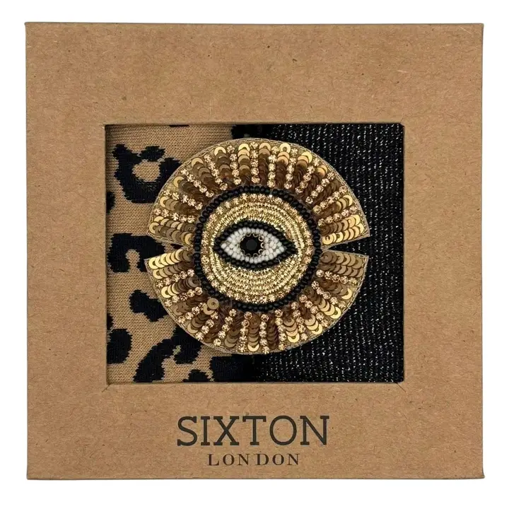 Duo de chaussettes Sand Leopard & Black Tokyo avec épingle Sunray Eye