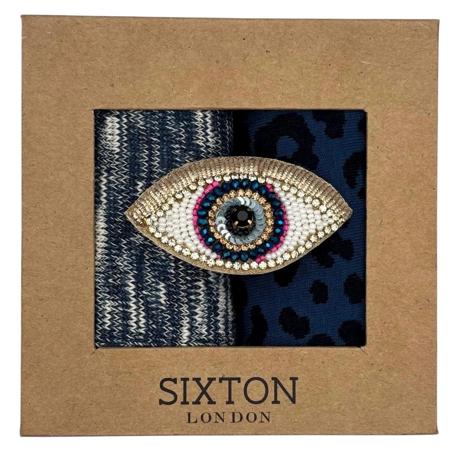 Duo de boîtes de chaussettes Blue Fargo & Leopard avec épingle Golden Eye