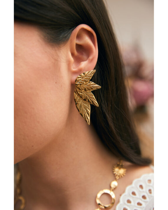 Boucle d'oreille feuille dorée