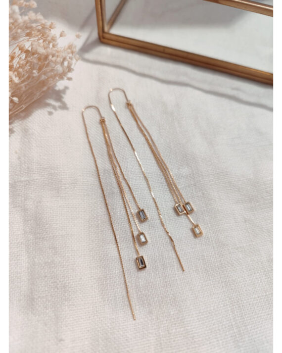 boucle d'oreille longue strass dorée