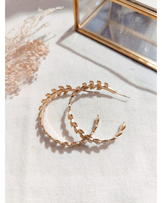Boucle d'oreille créole feuille doré