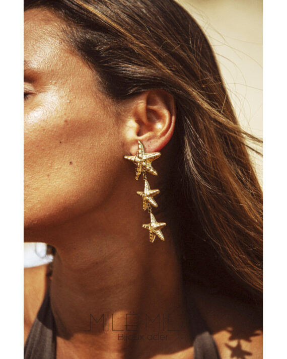 boucle d'oreille 3 étoiles de mer doré