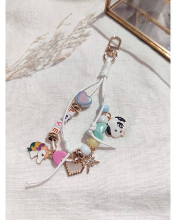 Mini gris-gris de sac chien et licorne blanc en laiton