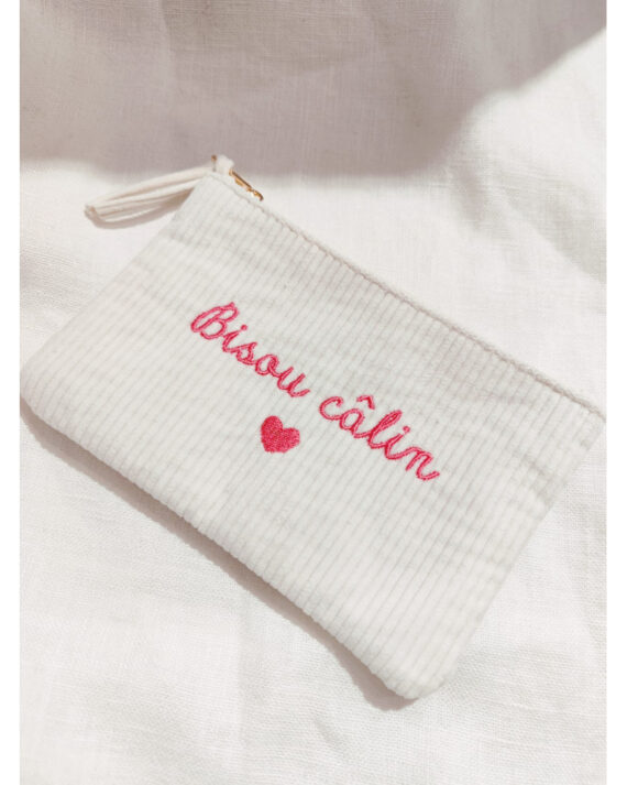 Pochette côtelée Bisou calin rose clair