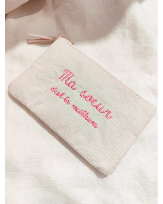Pochette côtelée Ma soeur c'est la meilleure rose clair